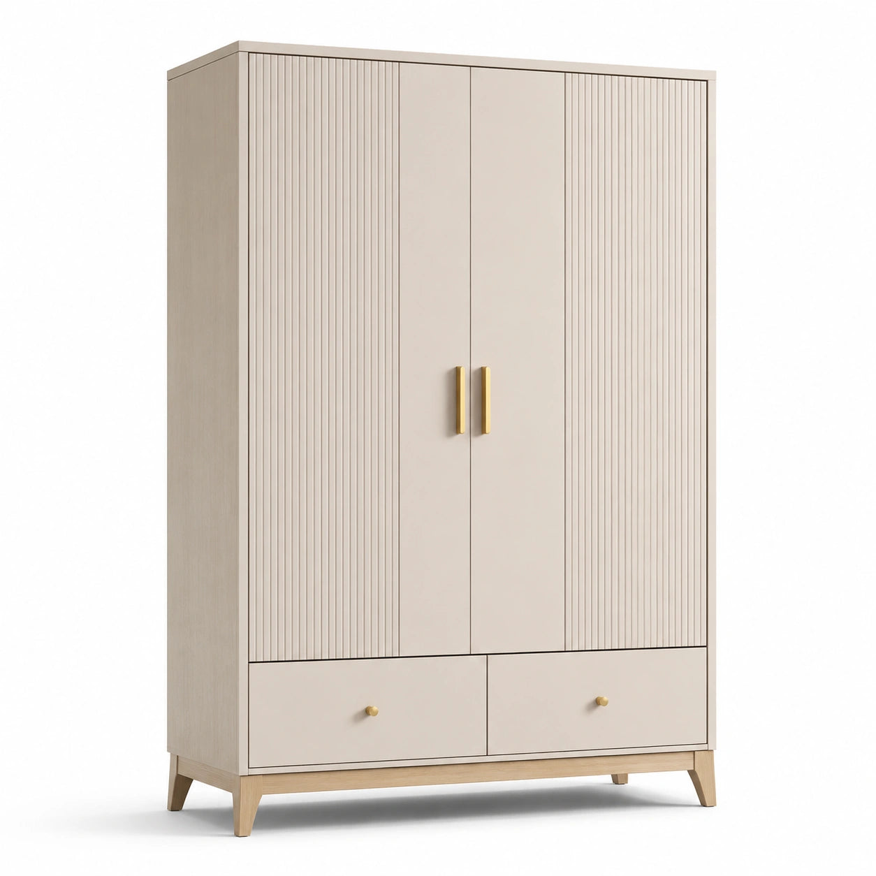 Armoire en bois avec portes et tiroirs beige