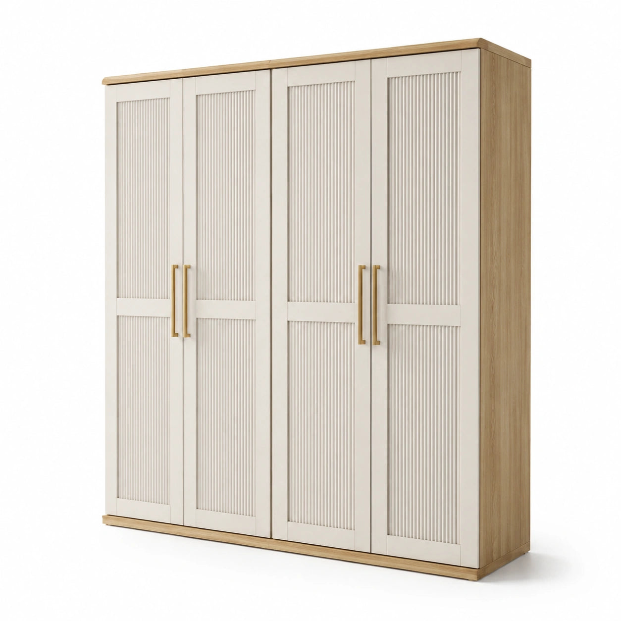 Armoire quatre portes en bois et MDF beige