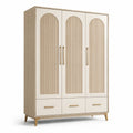 Armoire en Bois avec 3 Portes et Tiroirs, Beige