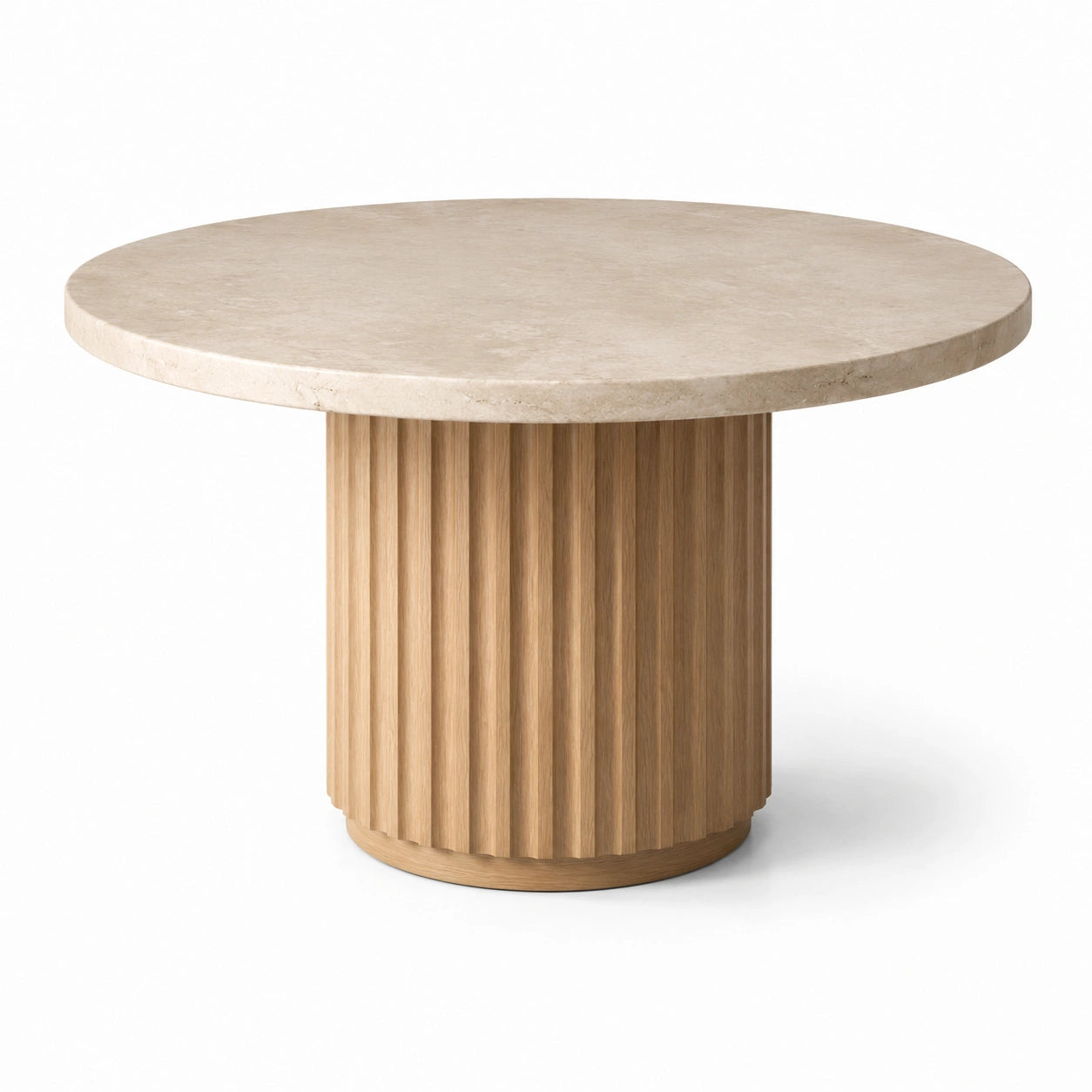 Table ronde en marbre travertin et bois de chêne 120 cm