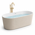 Baignoire îlot en acrylique beige avec robinet en laiton doré
