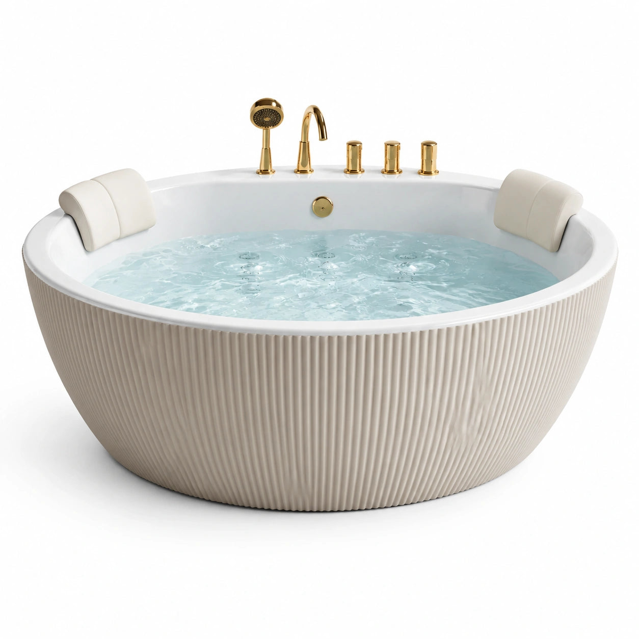 Baignoire ronde acrylique blanc avec accessoires dorés 180 cm