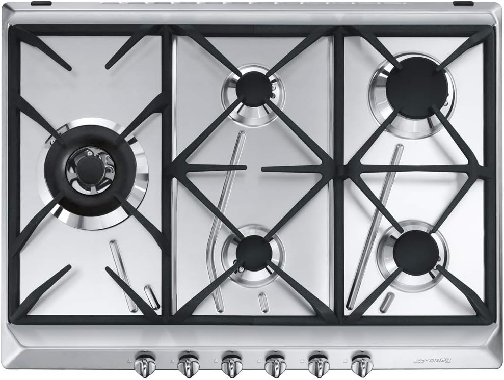Smeg SRV575GH5 Plaque de cuisson, 560 mm, acier inoxydable, 10 800 W, 120 cm, 5 kW, 5, 00 kW, 1, 10 kW, 2, 60 kW, 1, 70 kW, 5 Brûleurs