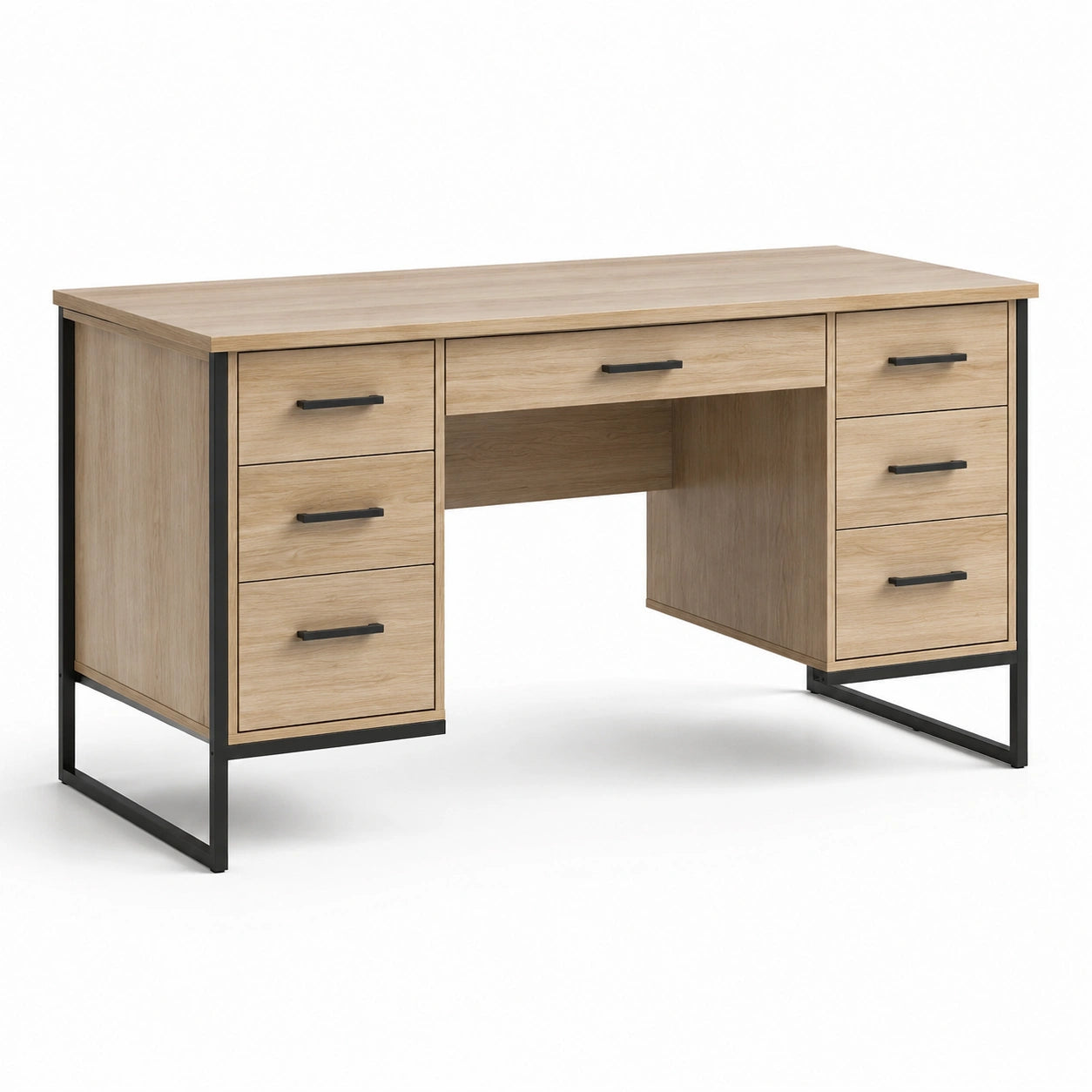 Bureau en bois et métal avec 7 tiroirs, 150 cm