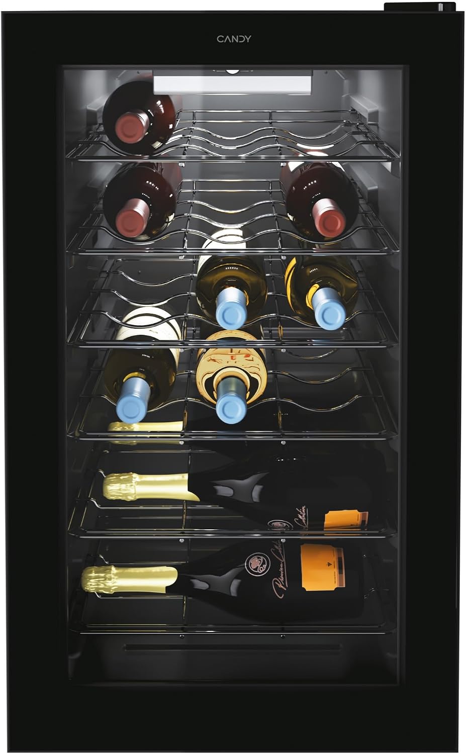 Cave à vin, acier inoxydable, App hOn avec technologie vivante, 40 × 55 × 70 cm, CANDY, 39 dB, 21 bouteilles, 4 bouteilles, 72 bouteilles, verre