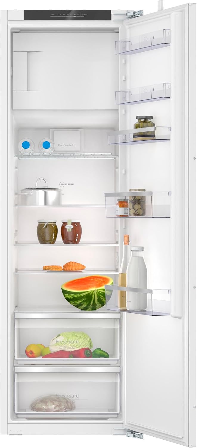 Réfrigérateur Neff KI2822FE0, verre, éclairage LED, 54.1 × 177.2 × 54.8 cm, 178 cm, 1 porte, N50, réglable, encastrable, PowerVentillation