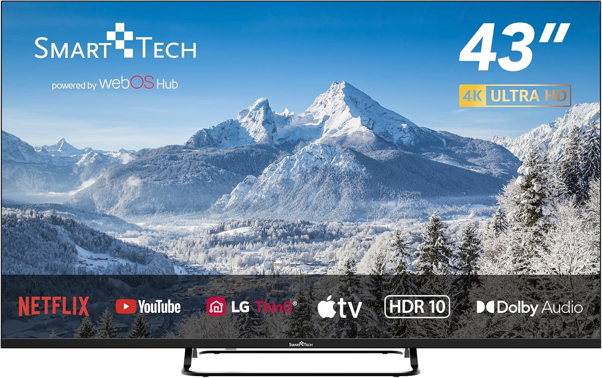 Téléviseur Smart Tech OS-43UW02V 3xHDMI, télécommande, 108 cm, 109 cm, TV LED 4K UHD 43', 16W, 2xUSB, éclairage LED, WebOS, Netflix