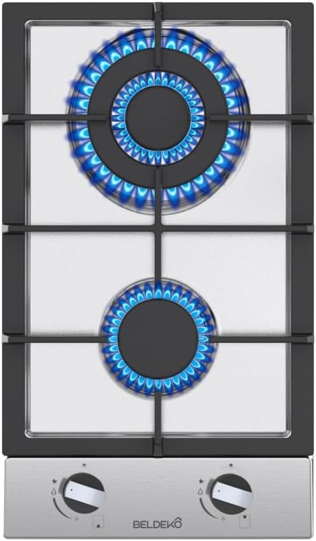 BELDEKO Plaque de cuisson, 30 cm, acier inoxydable, 5200 W, 29 × 50 cm, 27 × 48 cm, 60 cm, 3400 W, 1800 W, Grilles en Fonte