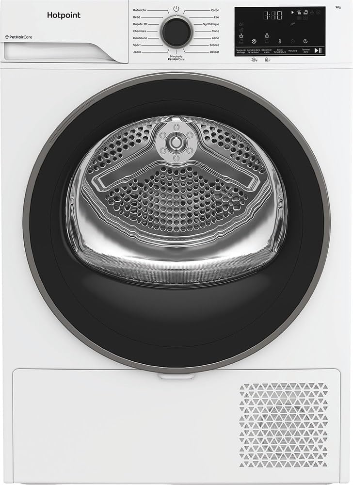Hotpoint Sèche-linge, 64 dB, moteur Inverter, 67, 2 cm, H 84, 6 x L 59, 8 x P 67, 2 cm, CHD94MWBSFRX, 9kg, Capacité 9kg, pompe à chaleur