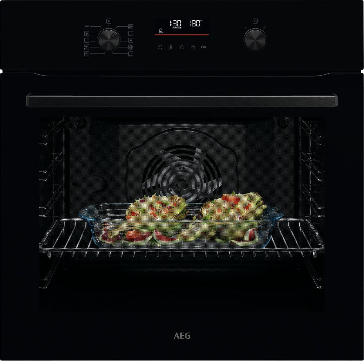 AEG Four encastrable, éclairage LED, 3 niveaux, 45 programmes, 45 programmes automatiques, écran tactile LED, noir, commande tactile, pyrolyse