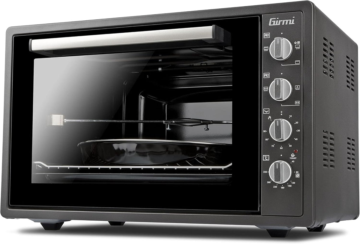 Girmi Mini four, 1800 W, FE58 Four électrique à convection avec tournebroche, acier inoxydable, 300°C, 230V, 60Hz, 58 litres