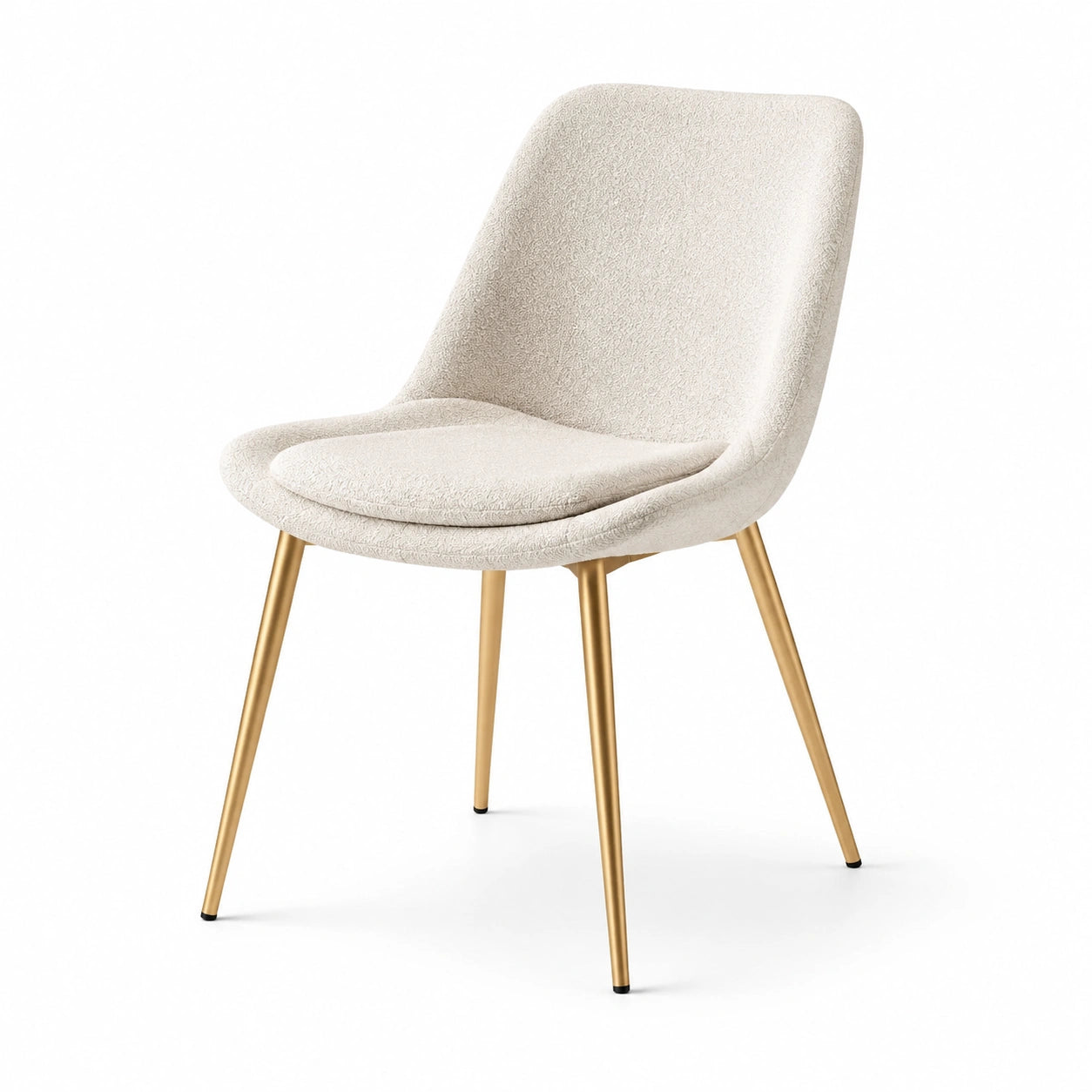 Chaise en tissu polyester beige avec pieds en métal doré