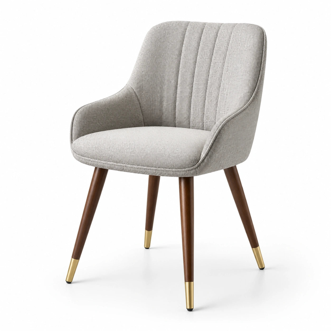 Chaise en tissu gris clair avec pieds en bois de noyer