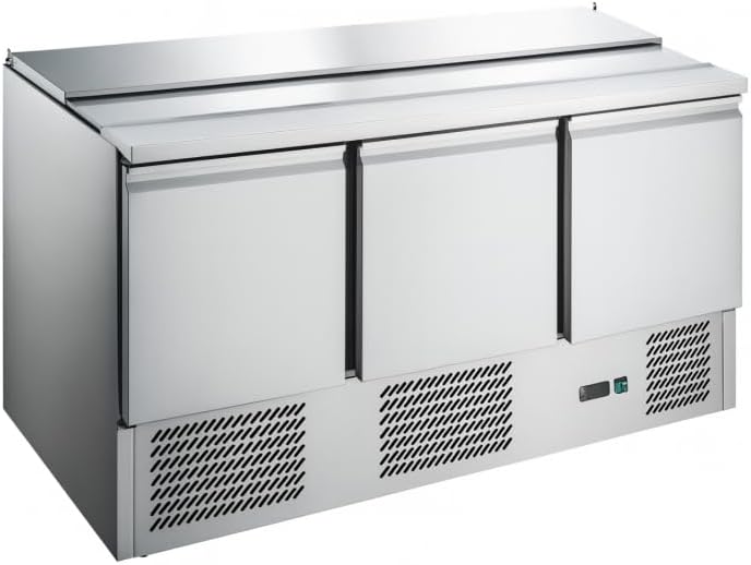Réfrigérateur de présentation, 368 L, acier inoxydable, R290, 3 Portes, 2°C, 8°C, Générique Saladette Réfrigérée 3 Portes Plan Télescopique