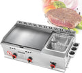 XCSCUK Gaufrier, réglable, acier inoxydable, poêle à Frire Teppanyaki Commerciale en Acier Inoxydable, température réglable, avec friteuse