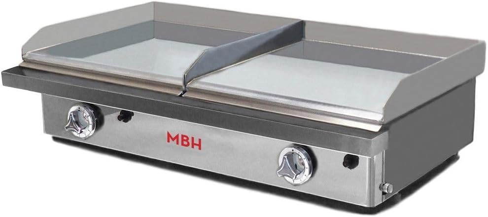 MBH - MAQUINARIA BAR HOSTELERÍA Plaque à frire, réglable, acier inoxydable, 400 × 400 mm, 800 × 400 mm, 810 × 472 × 229 mm, 10 mm, 3 mm, 6, 4 kW