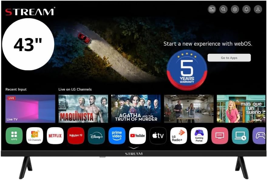 Lecteur multimédia streaming, 43 pouces, télécommande, Stream System, Téléviseur connecté 43', Magic télécommande commande, WebOS 8, HDR10