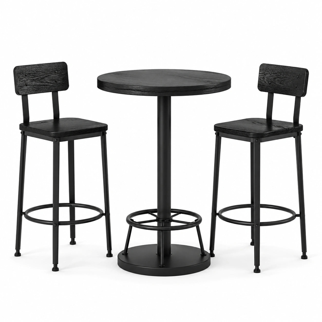 Ensemble de table et tabourets en bois et acier noirs
