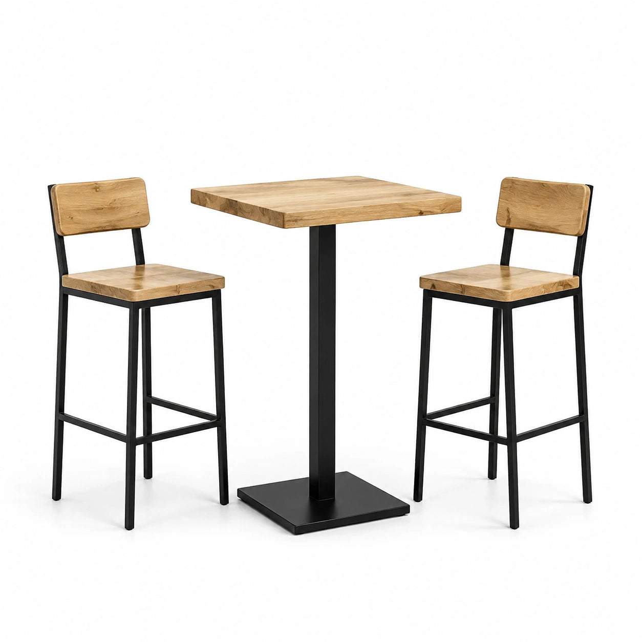 Ensemble de table et tabourets en chêne et métal noir 60x60x105 cm