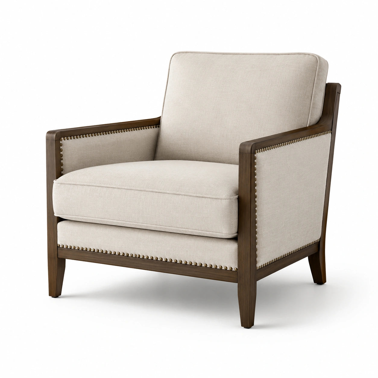 Fauteuil en bois avec tissu en lin beige