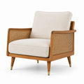 Fauteuil en bois avec tissu crème et rotin