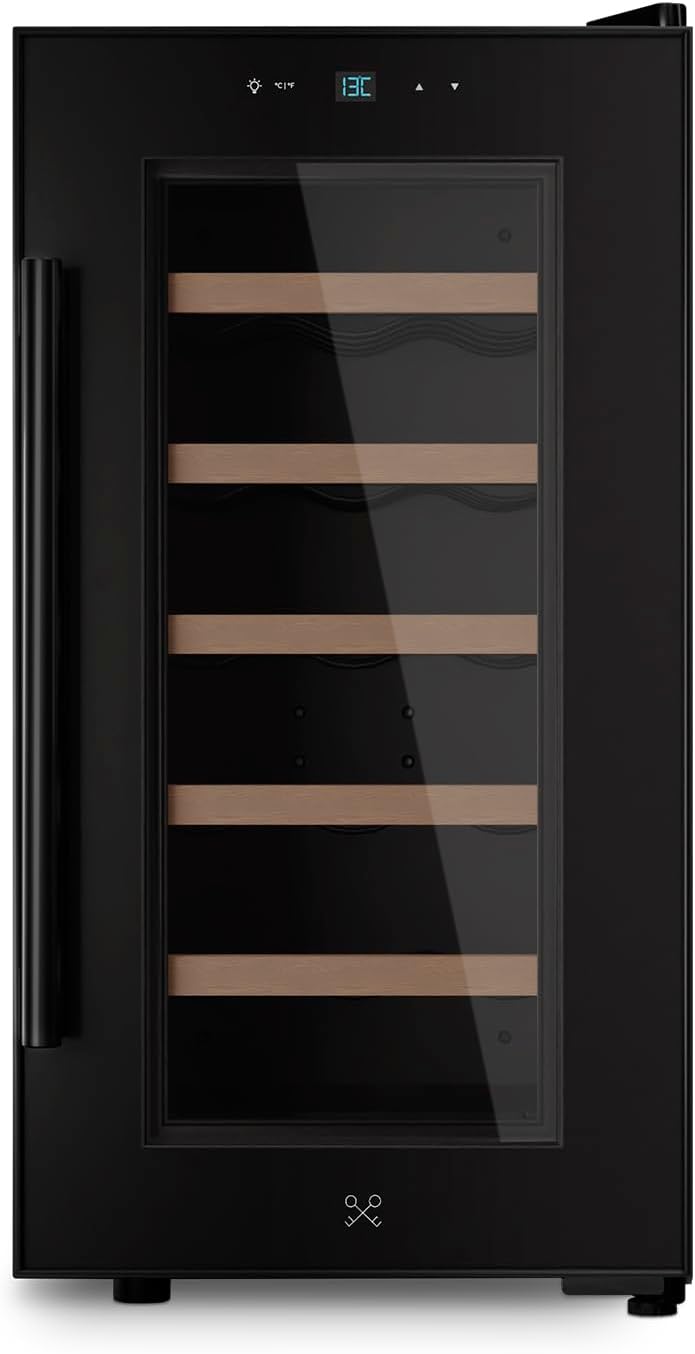 Cave à vin, 50 L, éclairage LED, LES PETITS CHAMPS, capacité 50 L, design élégant, CAVCB18, 18 bouteilles, 11°C, 18°C, réglable