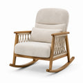 Fauteuil à bascule en bois avec tissu beige