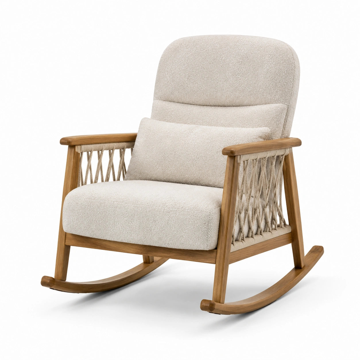Fauteuil à bascule en bois avec tissu beige