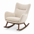 Fauteuil à bascule en bois et tissu bouclé crème