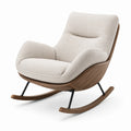 Fauteuil à bascule en bois et tissu polyester beige