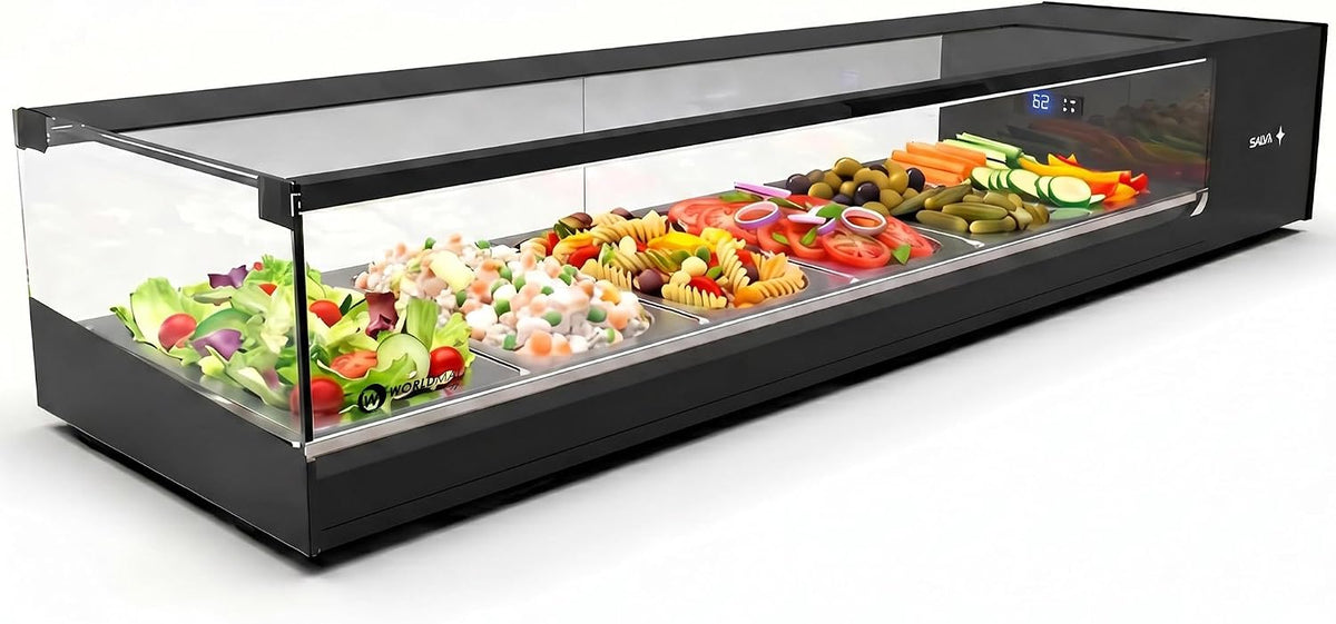 Réfrigérateur de présentation MBH - MAQUINARIA BAR HOSTELERÍA, éclairage LED, 132 × 38 cm, pour bar et restaurant., verre, 3 × 40 mm