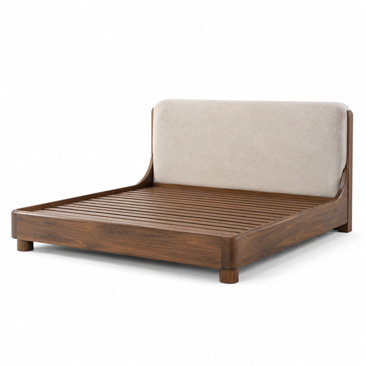 Lit double en bois avec tête de lit en tissu beige 160x200 cm