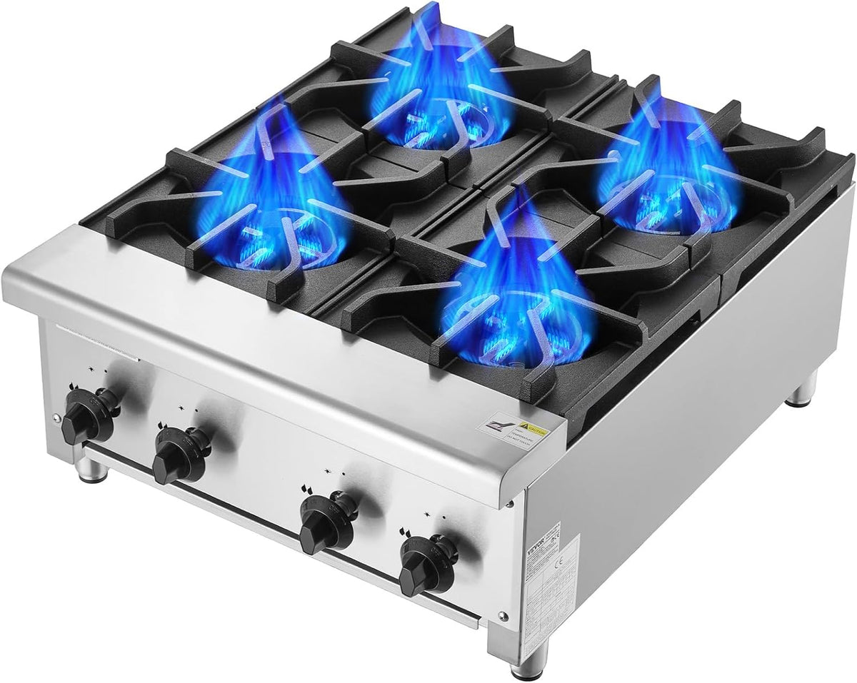 Cuisinière, acier inoxydable, réglable, 28 kW, VEVOR, 4 Brûleurs, Plaque de Cuisson de Comptoir au Propane et au Gaz Naturel
