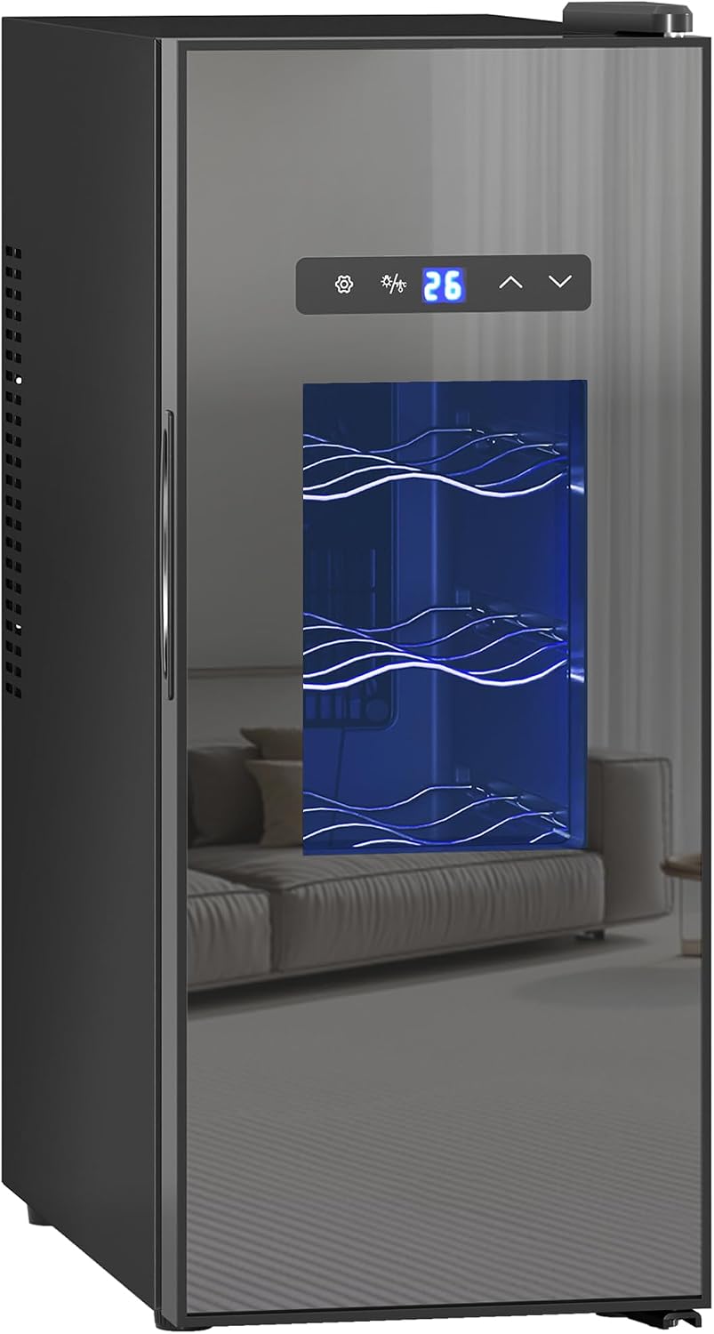 HOMCOM Cave à vin 12 bouteilles 30 L, 8 à 18 °C, porte vitrée anti-UV, écran LED, noire, 800-246V80BK