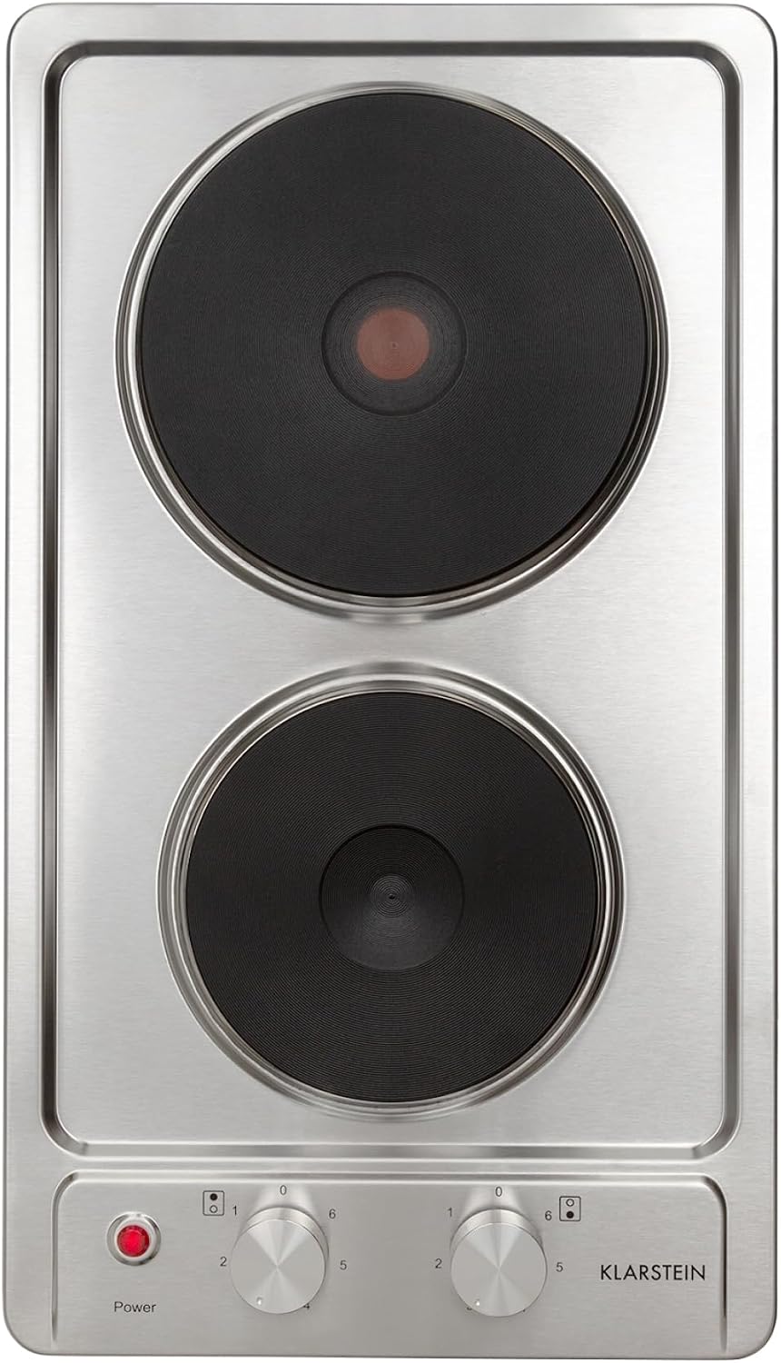 Plaque de cuisson KLARSTEIN, éclairage LED, 6 Niveaux, acier inoxydable, 2 Foyers, 2 Foyers/Zones, 3000 Watts, encastrable, Electrique