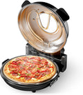WilTec Four à pizza, avec Plaque en pierre céramique Ø 32 mm, acier inoxydable, 360 × 360 × 180 mm, 2 Éléments chauffants et Minuterie, 400 °C