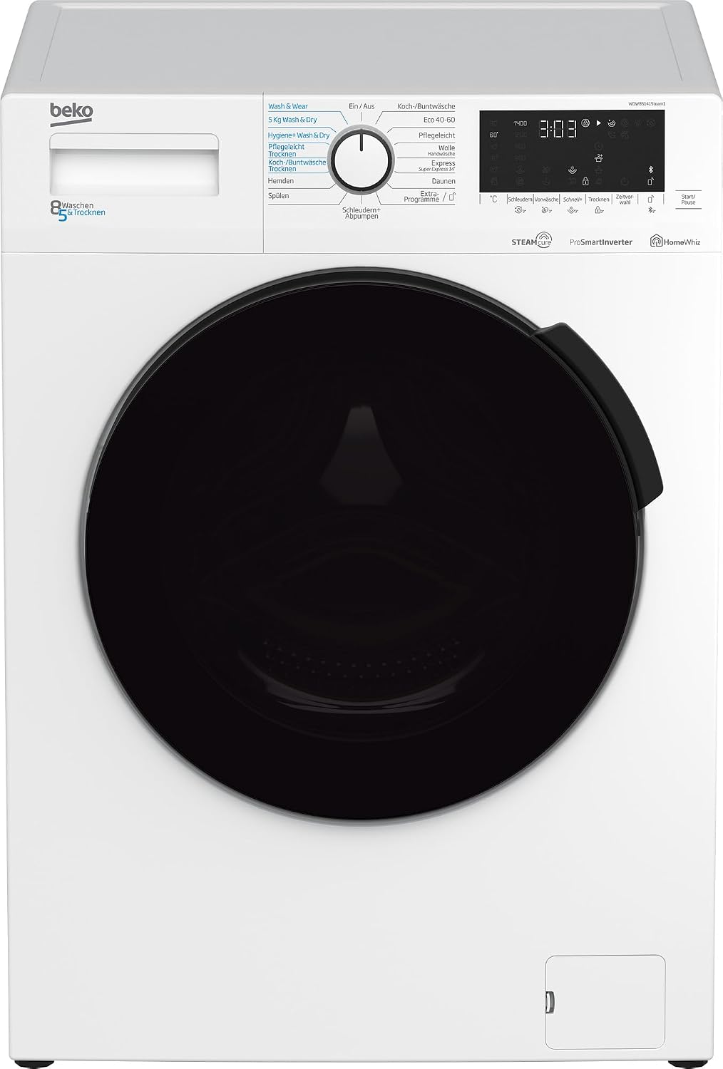 Beko WDW85141Steam1 b300 Lave-linge séchant, 8 kg, écran tactile avec départ différé 0-24 h, 5 kg, 84 × 60 × 59 cm, séchage 5 kg, 15 programmes