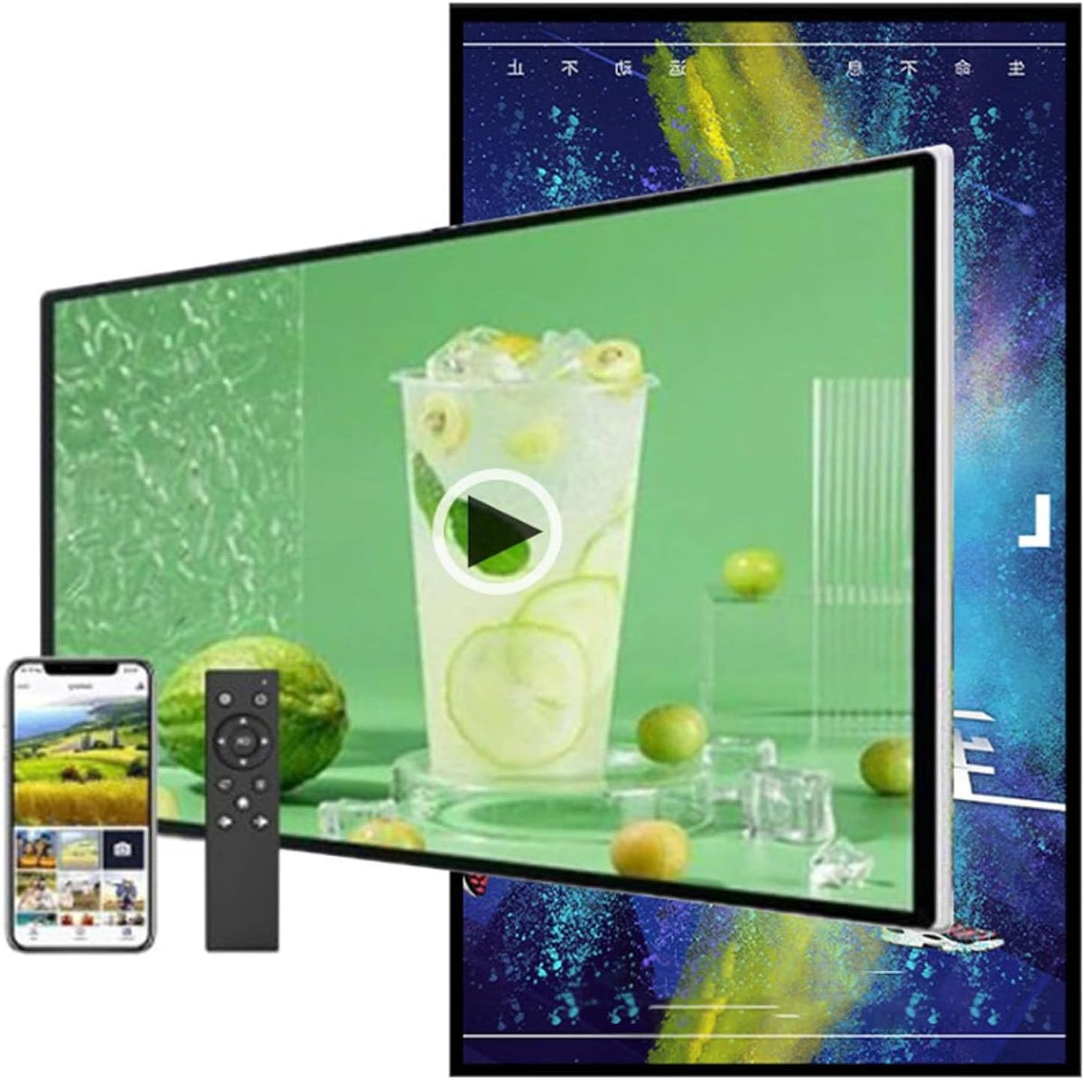 Hydravex Lecteur multimédia streaming, lecteur multimédia publicitaire pour restaurants, 50 pouces, Wi-Fi, réglable, portable