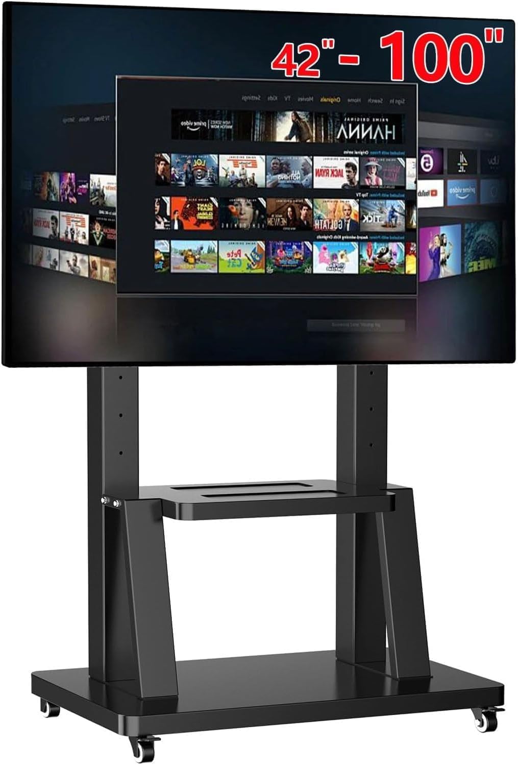 Support TV sur pied, 900 × 600 mm, réglable, Support TV sur roulettes pour téléviseur de 32 à 100 ', JXMTSPW, 80 kg, 0 × 500 mm, 1570 mm