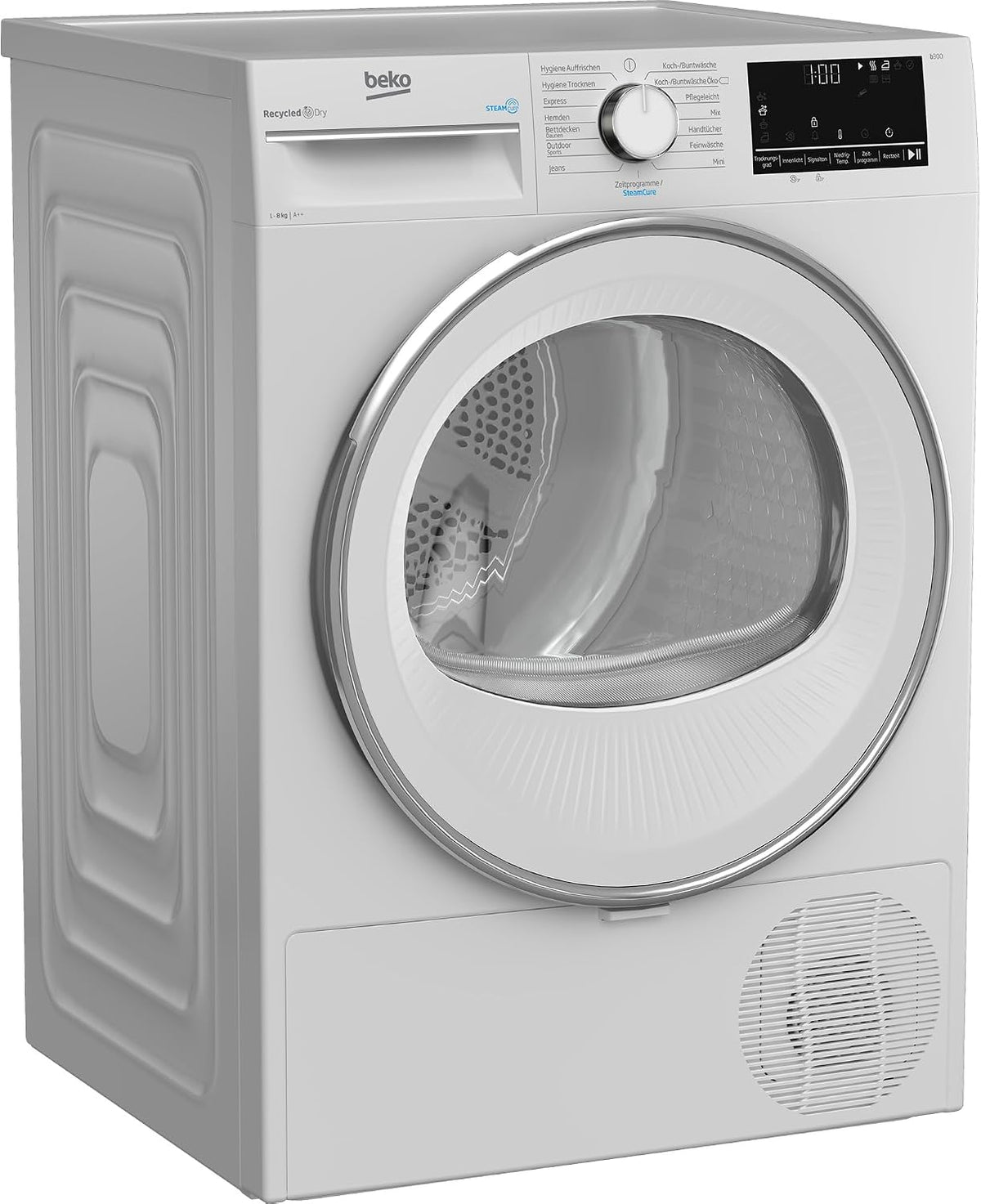 Beko Sèche-linge, 8 kg, B3T42239, 15 programmes, blanc, fonction vapeur, pompe à chaleur, chargement frontal, écran multifonction