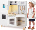 Cuisine jouet, Cuisine de Jeu en Bois avec Lumière et Son, HOMASIS, Blanc, Évier, Cuisinière, Hotte Aspirante, Four, Micro-Ondes, Tableau