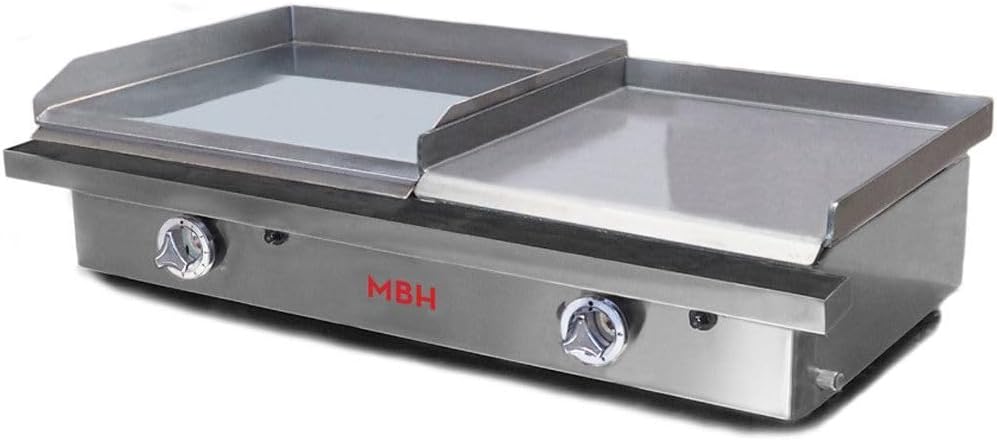 Plaque à frire, 400 × 400 mm, réglable, acier inoxydable, MBH - MAQUINARIA BAR HOSTELERÍA, 800 × 400 mm, 810 × 472 × 231 mm, 6 mm, 10 mm