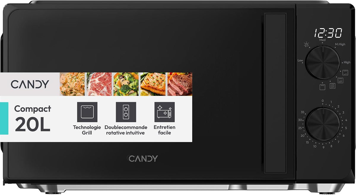 CANDY Four micro-ondes, 5 Niveaux, 700W-800W 5 Niveaux de Puissance, Noir CMW520GMB, 700W-800W CMW520GMB, 20L, fonction gril