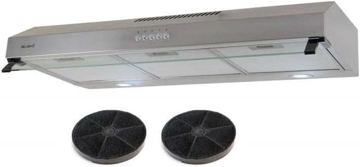 BELDEKO Hotte aspirante, Hotte Casquette 90 cm Inox 438 m3/h 200W, éclairage LED, 100 W, 895 mm, 495 mm, 140 mm, 118 mm, 63 dB
