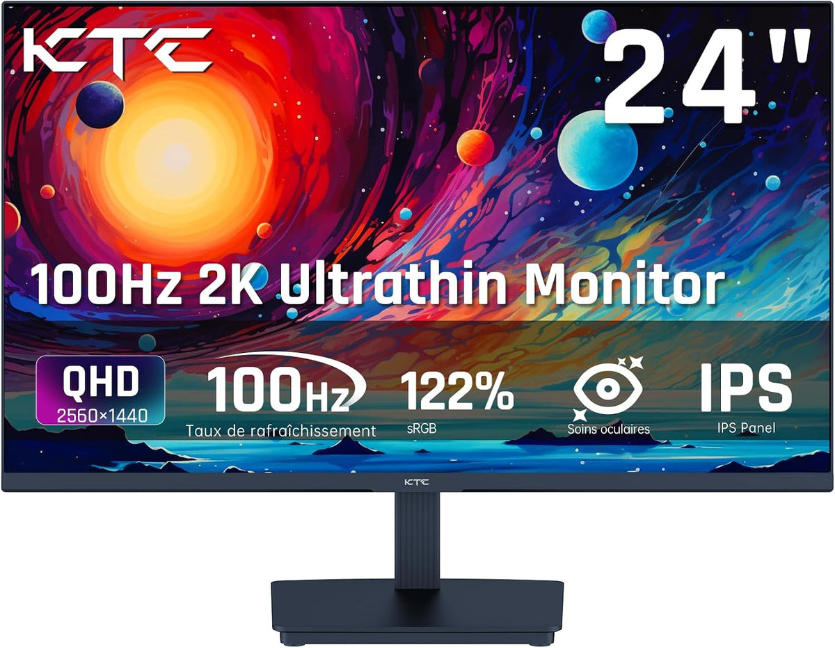 KTC Moniteur PC, 24 Pouces, HDMI2.0/DP/Earphone pour Les Jeux et Le Travail de Bureau H24T27, Ecran PC 24 Pouces, HDMI2 H24T27, 100Hz, 122% sRGB