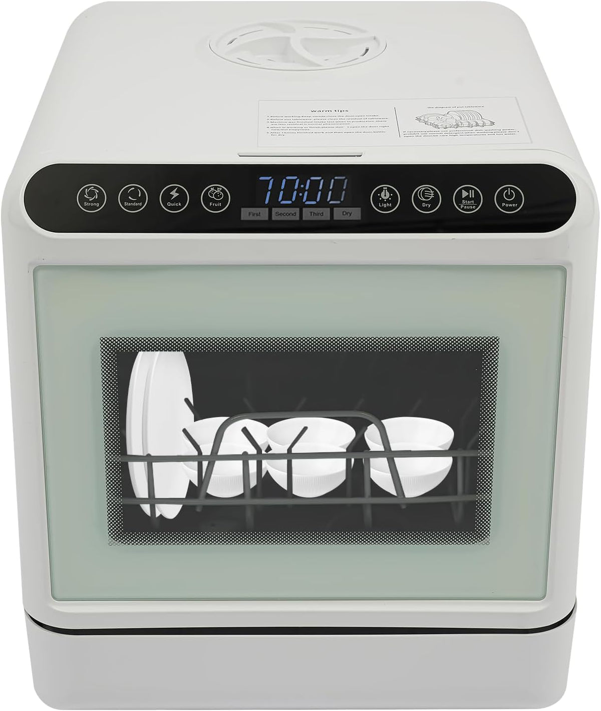 Lave-vaisselle Wipportja, éclairage LED, 6 l, 41 × 46 × 46 cm, 41 cm, réservoir d'eau de 6 l, réglable, contrôle tactile et écran