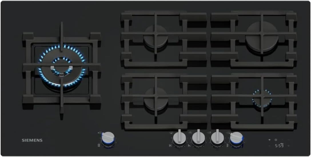 SIEMENS ER9A6SH40 iQ700 Plaque de cuisson, 90 cm, réglable, verre, technologie stepFlame, cookConnect, hotte automatique intelligente