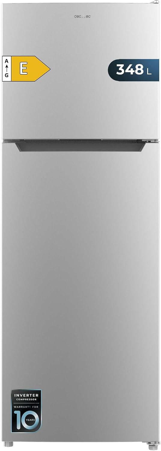 Réfrigérateur Cecotec, No Frost, 170 cm, acier inoxydable, 59, 5 cm, 348L, 2 portes, design inox moderne, moteur Inverter, NoFrost