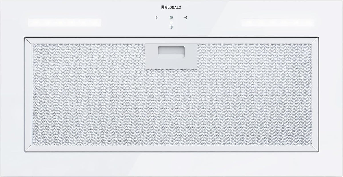 Hotte aspirante GLOBALO, éclairage LED, 46 dB, meuble bas de cuisine série en acier peint, Pimotion 60.1 Blanc, 445 m3/h, réglable, verre