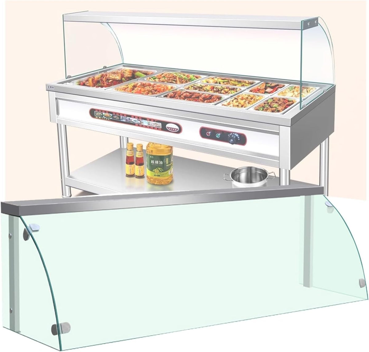 Casier pour présentoir de comptoir, acier inoxydable, 60 × 53 × 50 cm, 5 mm, verre